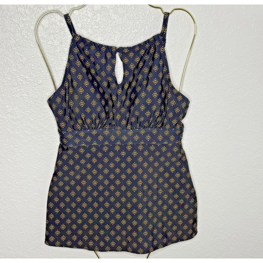 Kona Sol Key Hole Blue Gold Summer Beach High Neck Tankini Top Size S (4-6) NEW!